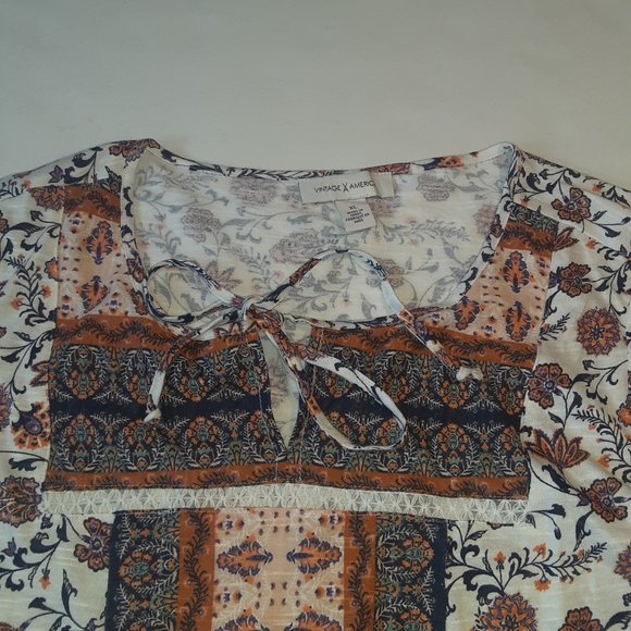 Cotton/ Modal Vintage America Peasant pullover long sleeve top elastic cuffs. - Picture 3 of 10